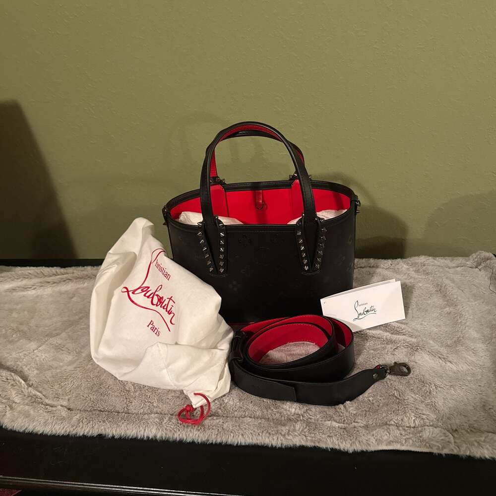 Christian Louboutin Cabata E/W Mini Tote Bag in Black Loubinthesky Leather